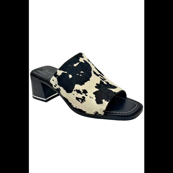 Donald Pliner Women's Haze Cow Print Calf Hair Sandals Bone/Black - Medium - Picture 1 of 3
